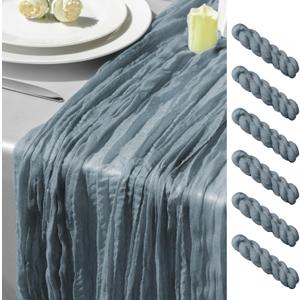 GARIG 6 Dusty Blue Table Runner for Summer, 10FT Boho Sheer Spring Gauze Cheesecloth Table Runner 35x120Inch for Mother's Day Wedding Party Baby Bridal Shower Birthday Home Decor