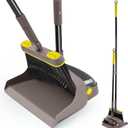 JEHONN Broom with Dustpan Combo Set Lightweight 54'' Long Handle Swivel Broom Indoor Patented Openable Dust Pan Tail for Kitchen Home Office (Brown Yellow)