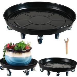 Planterhoma 3 Packs 18" Metal Plant Caddy with Wheels Extra-Large Rolling Plant Stand Heavy-Duty Plant Dolly with Casters Indoor Outdoor Wheeled Flower Pot Mover Rollers Garden Cart Trolley, Black