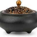Ceramic Incense Burner with Incense Stick Holder,Use for Stick/Coil Incense,Sage, Mosquito Incense and Charcoal,Handmade for Cleansing House Negative Energy & Other Smudging Rituals (Black)