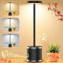 Black LED Cordless Table Lamp Set of 2, Rechargeable Wireless Lamps with Speaker, 3 Color Dimming Desk Lamp for Bedside, Room, Office, Restaurant, Bar, Night