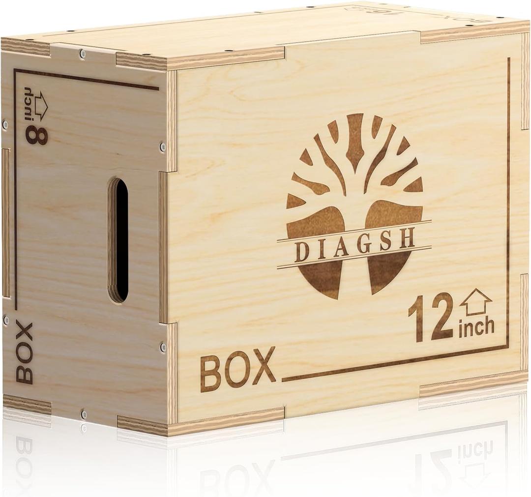 Plyo Box - 3-in-1 Wood Plyometric Jump Platform (16"x12"x8") for Home Gym Training - Ideal for Jumps, Squats & Conditioning - 2 Piece