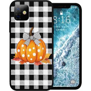 Compatible with iPhone 14 Pro Max Case 6.7 inch, Thanksgiving Fall Yellow Dots Pumpkin Black Plaid Phone Case Ultra Slim Thin Silicone Cover Anti-Scratch Shockproof Protective Rubber Case