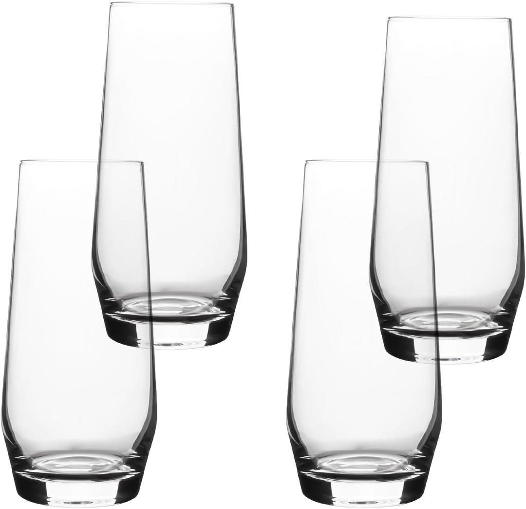 over&back 12oz Traditional Glassware - Set of 4 Classic Stemless Drinking Glasses for Parties, Get-togethers, and More - Mouth-Blown - Drink Cooler Glass for Kitchen and Dining Room - Clear (Water)