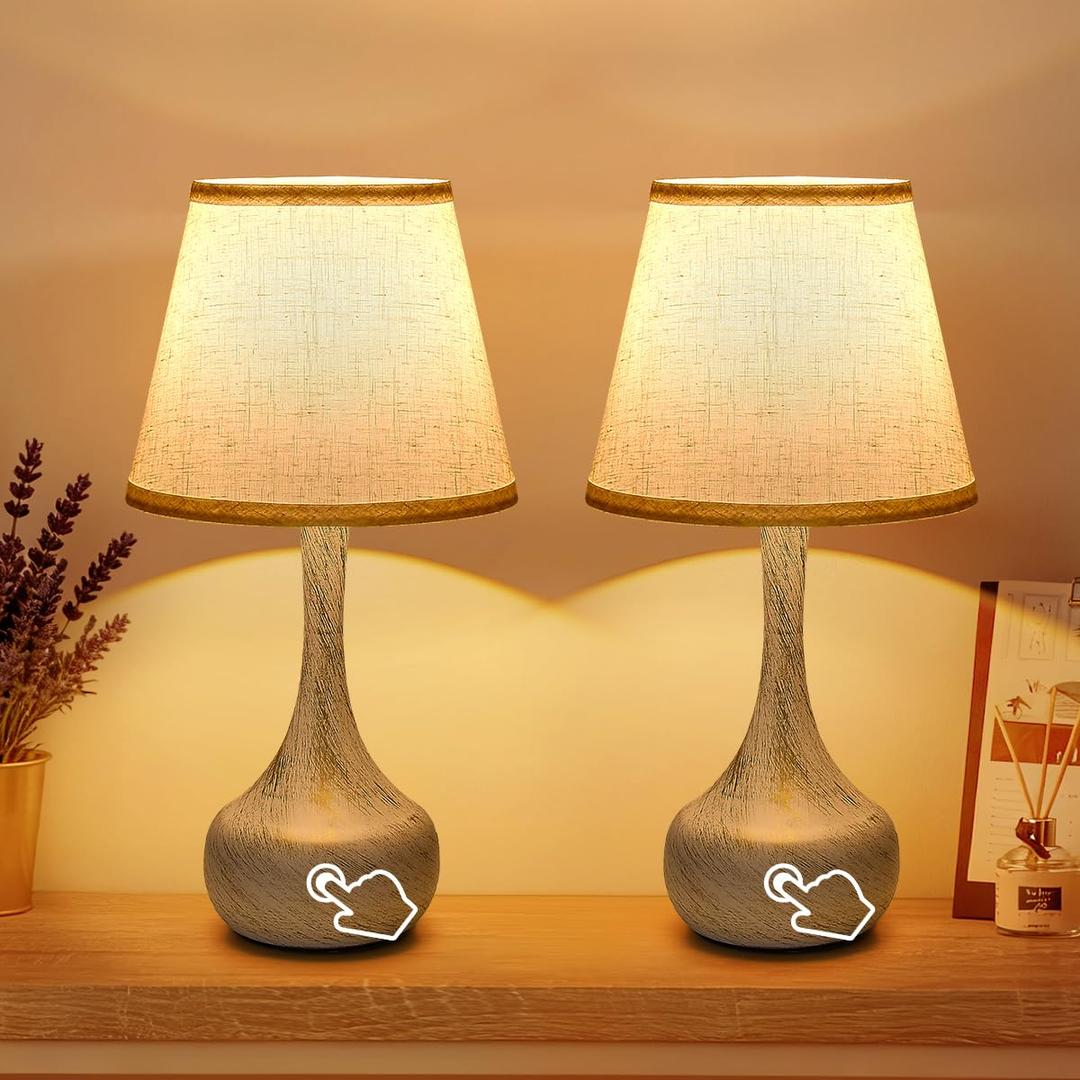 FAISHILAN Touch Table Lamp for Bedroom Set of 2, Farmhouse 3-Way Dimmable Table Lamps for Nightstand with Fabric Shade, Lamps for Living Room，Desk Lamps for Home Office, Black Lamp for Bedroom