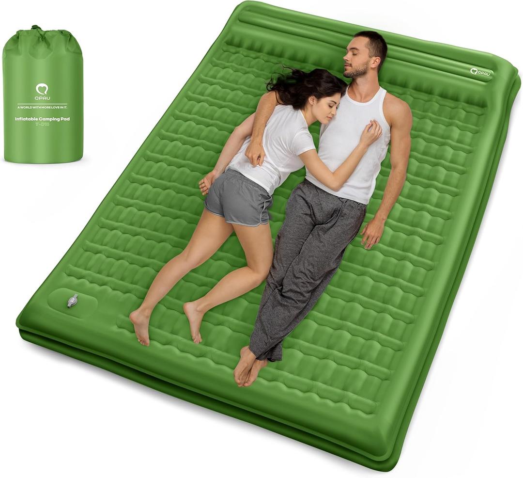 QPAU Camping Sleeping Pad, 2 Person Camping Mat, Enhanced Support for Healthy Comfort Sleep, with Built-in Foot Pump, 4.7 Inch Durable Sleeping Mattress, Hiking, Backpacking and Home - Green