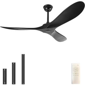 60'' Ceiling Fan No Light with Remote Control,Outdoor Ceiling Fan with DC Reversible and Silent Motor,3 Plastic Blades,Black Fan for Patios,Living Room,Bedroom