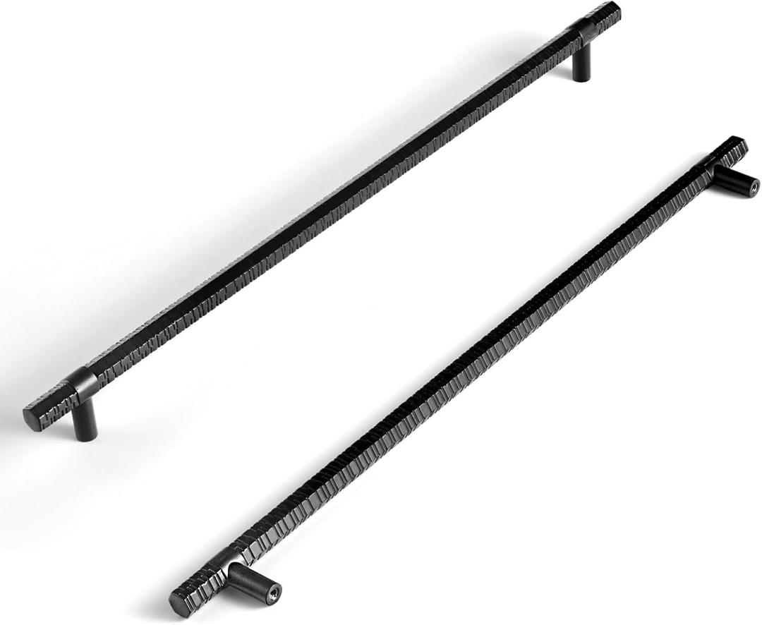 Goo-Ki 12.6'' (320 MM) Hole Centers Matte Black T Bar Cabinet Pulls-Affordable Luxury Zinc Alloy Cabinet Handles with Knurled/for Dresser and Cupboard, 6 Pack