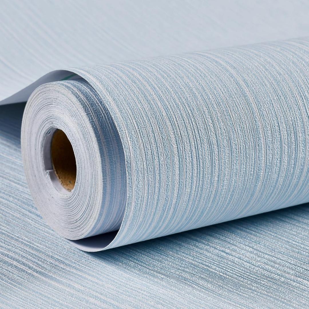 Haimin Grasscloth Wallpaper Textured 24in x 393in Fabric Contact Paper Light Blue Wall Paper Textured Linen Peel and Stick Self-Adhesive Thick Vinyl Embossed Film Wallpaper