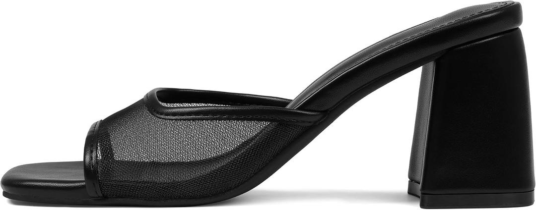 Mattiventon Black Chunky Heels for Women Mesh Heeled Sandals, 7.5