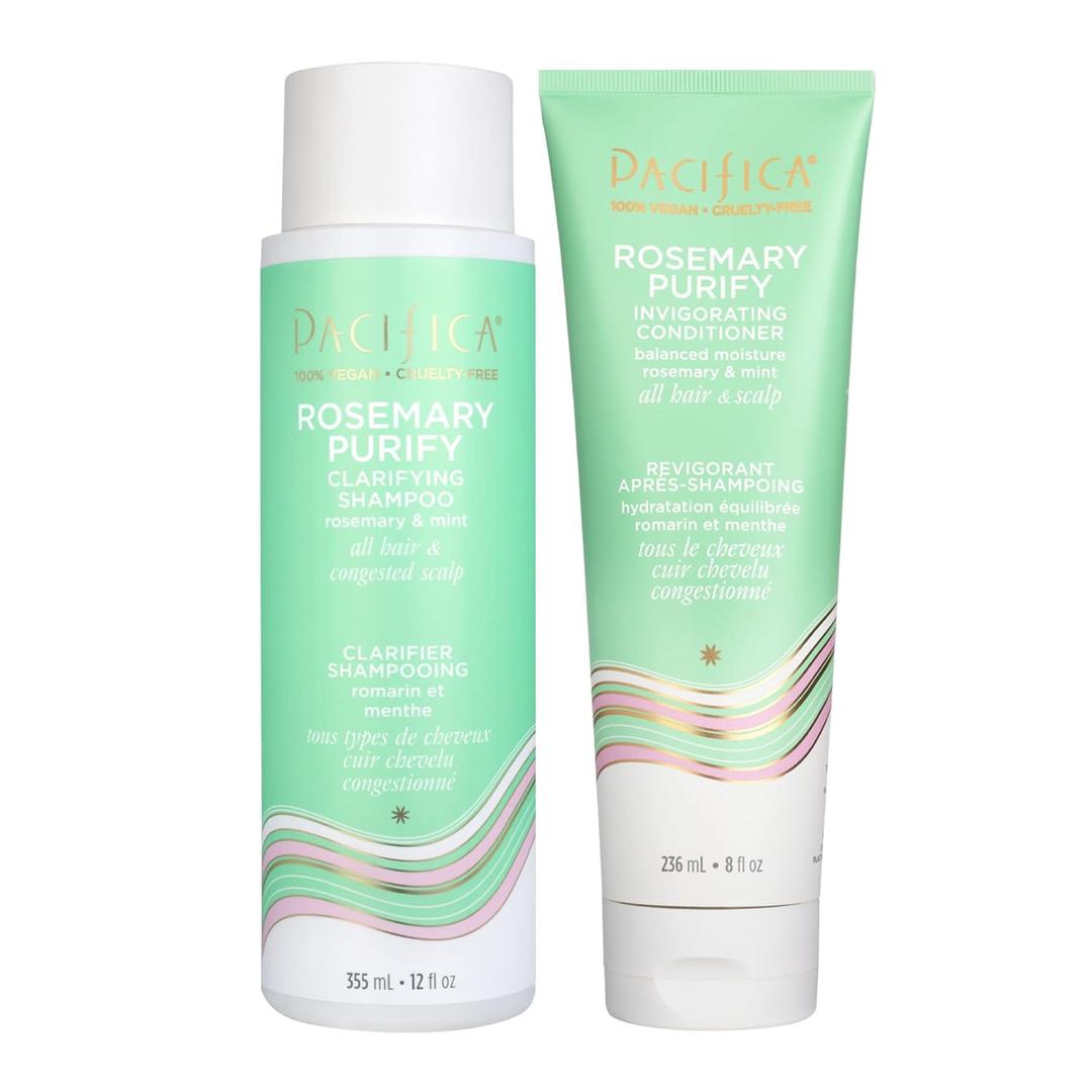 Pacifica Shampoo & Conditioner Set Rosemary Purify Invigorating Set with Cooling Mint for Clarifying and Detoxing, Sulfate-Free, Vegan & Cruelty-Free, 12 oz & 8 oz (Set of 2)