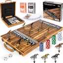ropoda 23 inches Horse Race Board Game with 11 Luxury Horses,Foldable Wood Horse Racing Board Game with 100 Pcs Chips,2 Dice and 2 Boxes of Cards,Vintage Color