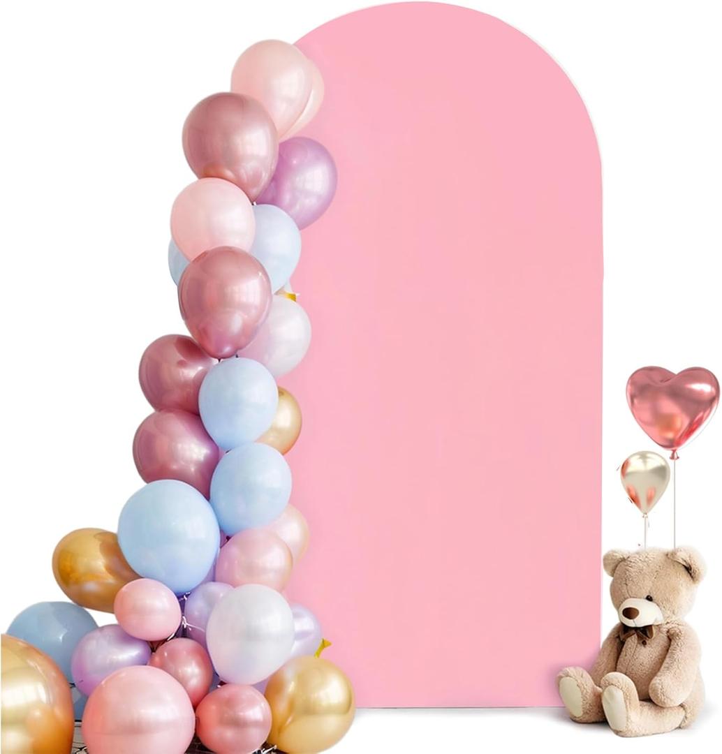 HEMMOTOP Pink Wedding Arch Backdrop Cover 7.2 ft, Spandex Arch Covers Stretchy Backdrop for Balloon, Birthday Party, Baby Shower, Banquet Arch Decoratio (Light Pink, 7.2 ft)