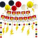 Cartoon Animation Birthday Party Decorations, Party Supplies Birthday Banner, Honeycomb Balls, Gold Theme Hanging Swirls, Circle Dots Garland, for Boys and Girls