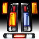 LED Tail Lights Assembly + 3rd Third Brake Cargo Lamp Fit for Chevy & GMC C/K 1500 88-99, C/K 2500 3500 88-00, for Chevy Silverado 94-98, Blazer 92-94, Smoked Lens Rear Taillight