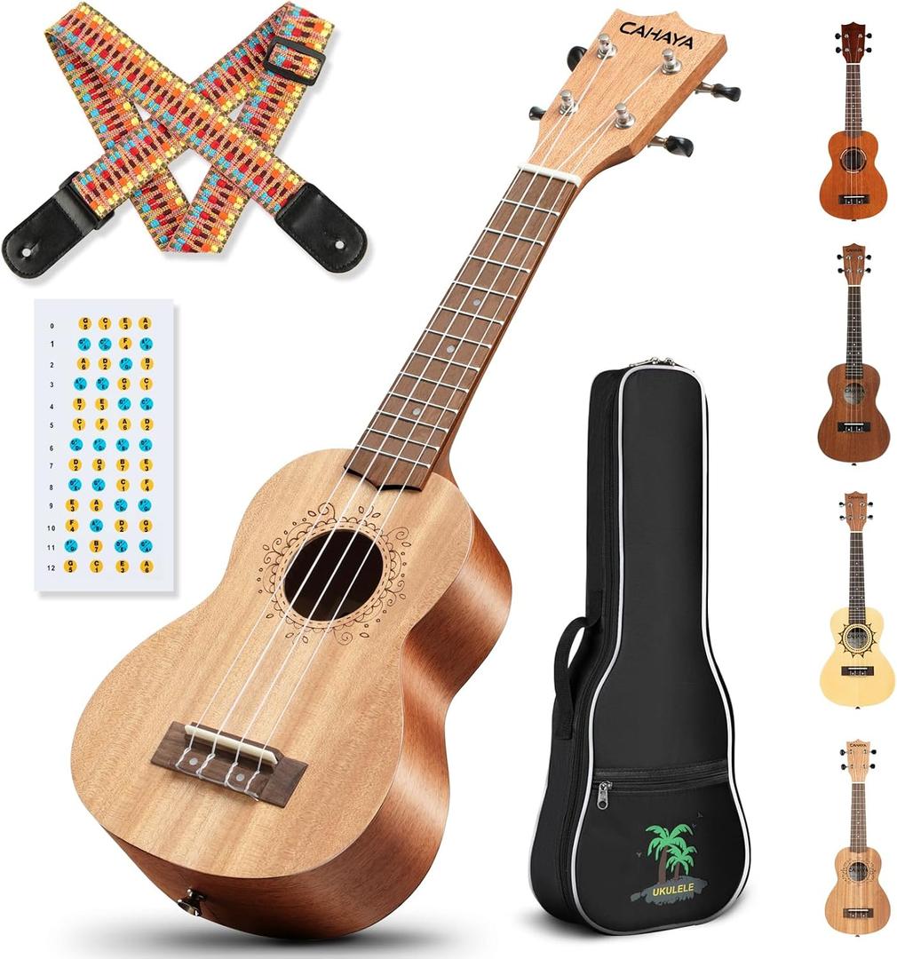 CAHAYA Ukulele Kit Beginner 21" Mahogany Soprano for Adults Kids Gift