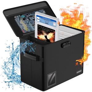 ELOBOON Graded Comic Book Storage for 30 Comics, Fireproof & Water-Resistant & Moisture Proof Stackable CGC Comic Book Box with Label Window and Lock, Comic Book Case with Internal Triple Dividers (1-Pack CGC, Black)