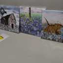 Conipit Texas Farm Canvas Wall Art Farmhouse Landscape Paintings Windmills Bluebonnets Pictures Art Wall Decor Framed for Living Room Home Decor 12"x12"x3Pcs