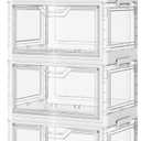 SNSLXH Portable Clear Storage Bins with Lid & Wheels, 24QT Clear Storage Bins with Lid, 4-Tier Plastic Bins with Wheels, Stackable, Magnetic Doors, for Bedroom, Living Room, Office
