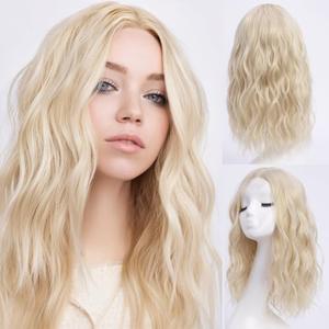 YaissmyLu Medium Length blonde Wavy Wigs for Women 18 Inch Middle Part Wavy blond Wig Natural Looking Synthetic Heat Resistant Fiber Wig for Daily Party Use (18 inch)
