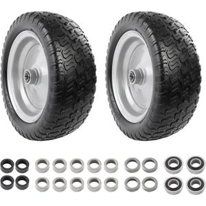 HQPASFY 2 Pack 13x5.00-6 Flat-Free Tire & Wheel, 13x5-6 Mower Front Tires With 3/4" & 5/8" Bearings, 3" Centered Hub, Replacement for Lawn Mowers