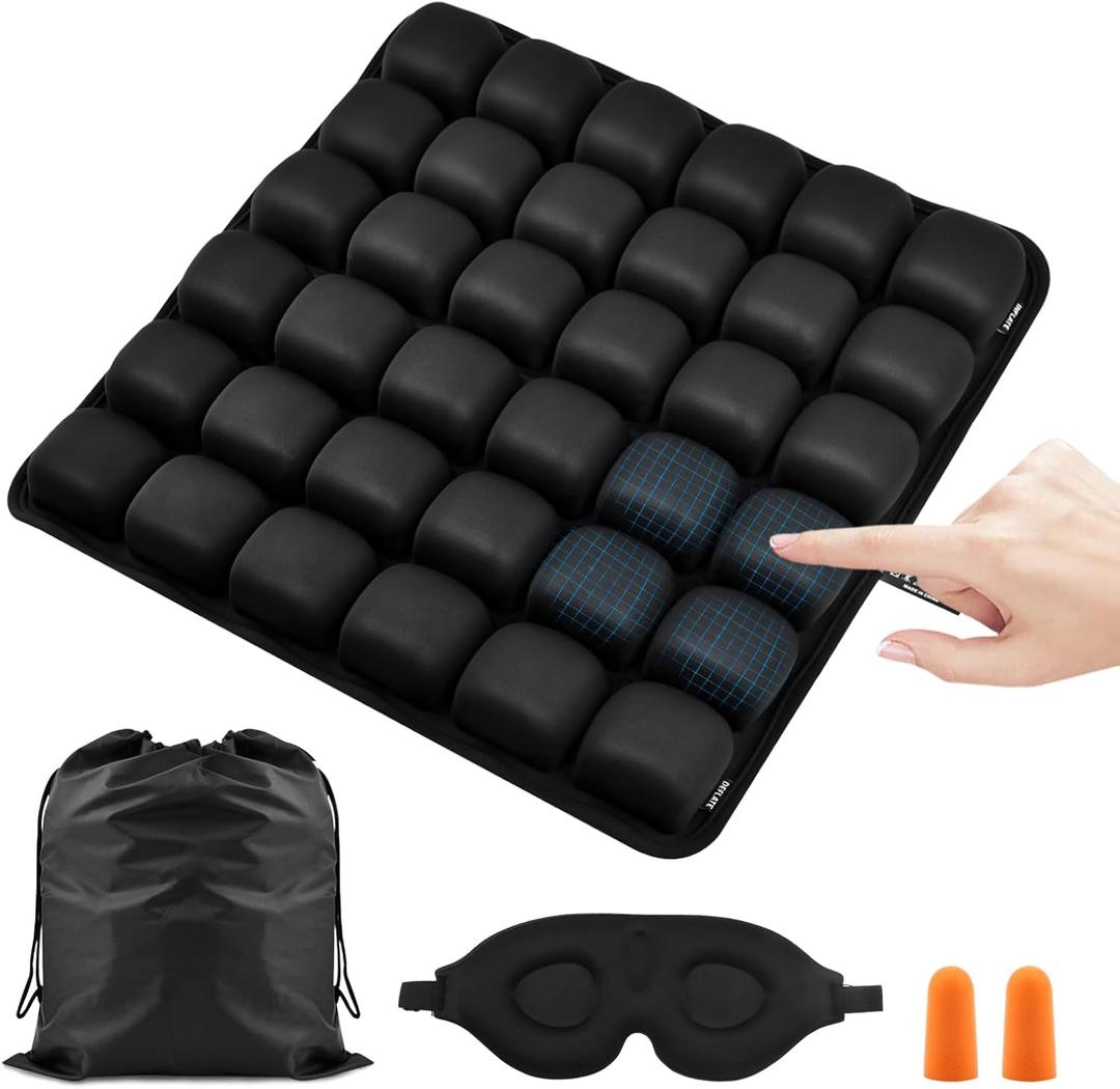 Airplane Seat Cushion, Portable Air Pad with Built-in Pump for Long Flights & Car Rides, Inflatable Seat Cushion for Office,Travel & Hard Dining Chairs, Ergonomic Comfort Support(COLOR:Black)