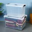 2 Packs 105 Quarts Heavy Duty Storage Bins with Lids Wheels, Plastic Storage Containers - Locking Lid, Stackable Clear Bins for Garage/Closet, Crush-Proof Design (2, 100L with Wheels)