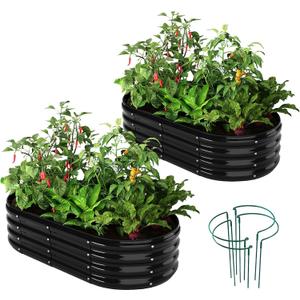 Galvanized Metal Planter Raised Garden Bed Kit for Gardening Outdoor4x2x1ft 2 Planter Grow Garden Box Raised Flower BedLong Vegetable Clearance Herb Raised Garden Beds for Gardening Black