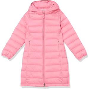 Amazon Essentials Girls and Toddlers' Long Lightweight Hooded Puffer Jacket (3T, Bright Pink)