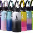 Farsea Insulated Water Bottle With Paracord Handle, Protective Boot and 2 Lids (Straw Lid & Spout Lid), Stainless Steel Water Bottle Wide Mouth, Double Wall Sweat-Proof BPA-Free, 32 oz (White/Black)