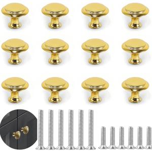 12PCS Cabinet Knobs, Cabinet Pulls Inway Round Drawer Knobs Cabinet Hardware with Screws, for Kitchen Bedroom Furniture, Mirror Polish Gold