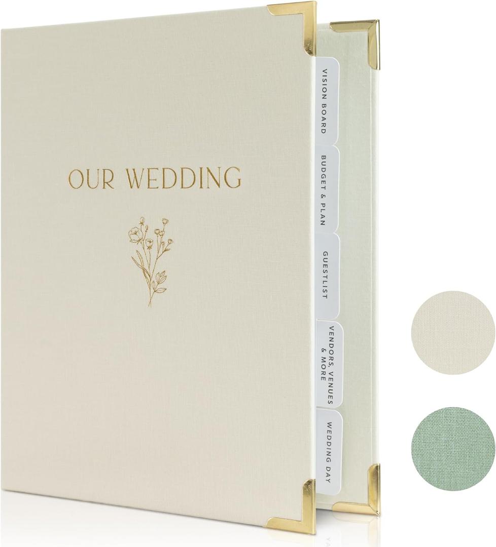 Beautiful Wedding Planner Book And Organizer - A Unique Linen Binder For the Bride Perfect To Plan Your Big Day - An Exceptional Engagement Gift For Newly Engaged Couples, Future Brides, And Grooms (Beige)