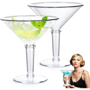 Unbreakable Giant Martini Glasses set of 2, 48 oz Plastic Cocktail Glasses, Jumbo, Reusable, BPA Free, Detachable, Perfect for Picnic, Beach & Patio Party, Appetizers, Birthday, Wedding and All Events (EXP 02/10/27)