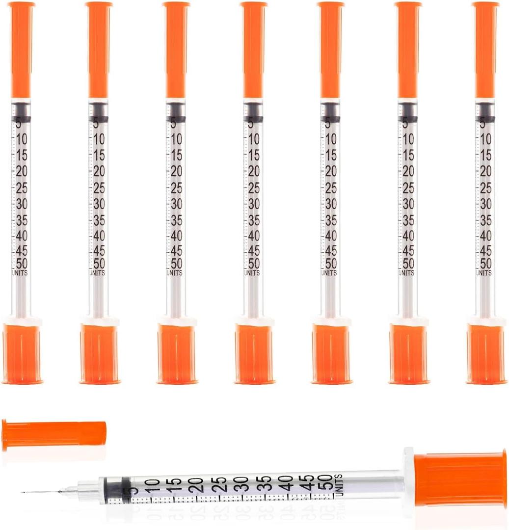 U-100 Syringe with Needle, 30G 1/2cc 5/16 Inch (8mm) Syringe, Individually Wrapped, Pack of 100