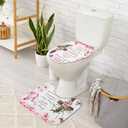 4 Pcs Pink Butterfly Inspirational Quotes Shower Curtain Set with Rugs and Toilet Lid Cover, Christian Cross Bathroom Set Encouraging Bible Verses Floral Bathroom Decor Set Accessories
