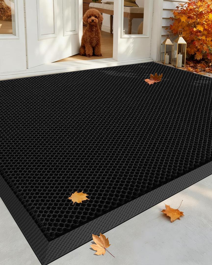 Color&Geometry High Stretch Elastic Silk Doormat, Large Front Door Mat Outside Entrance, Outdoor Door Mat for Patio,Quick-Dry & Heavy-Duty, Non-Slip Rubber Large Doormat, 48"x72" Black