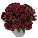 Artificial Peonies Silk Flowers, Burgundy Faux Peony Bouquet 8 Bundles Florals Arrangements for Farmhouse Home Boho Wedding Table Centerpiece, Fake Plastic Flowers Bulk for Vase Decoration (Burgundy)