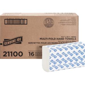 Genuine Joe Multifold Hand Towels, 9.5" x 9.10", 1-Ply, White, 250/Pack, 16 Count