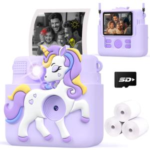 Kids Camera Instant Print Gifts for Girls Age 4-12, Instant Camera for Kids with Silicone Cover, 1080P Kids Digital Camera Toys for 3 4 5 6 7 8 9 10 Years Old Girls with Card Lilac (Purple)