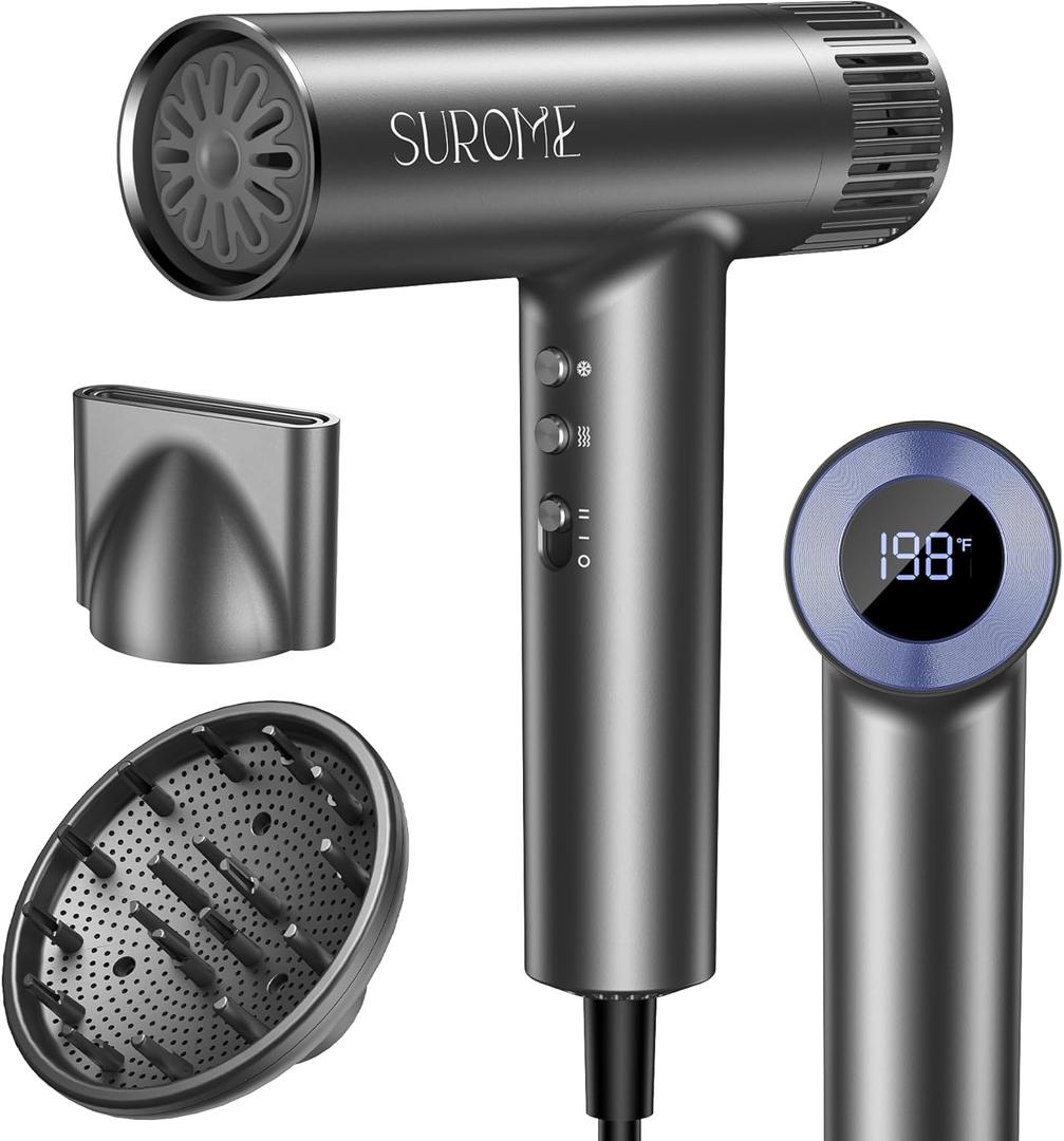 Blow Dryer,110000RPM High-Speed Brushless Motor, Fast-Drying Negative Ions Intelligent Constant Temperature Hair Care Dryers, Professional Hair Dryer with Attachments for Home&Salon (Grey)