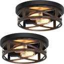ZHU YAN 2 Pack Flush Mount Ceiling Light,Farmhouse Hallway Lighting Fixtures, Industrial Light Fixtures Ceiling Mount for Kitchen, Entryway, Bedroom, E26 Base (10in-Rustic Black)