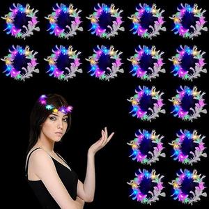 16 Pack LED Headbands with LED Feathers for Women, LED Crown Feathers Halloween Christmas Party Decoration (F)