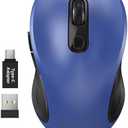 WisFox 2.4G Wireless Mouse for Laptop, Ergonomic Computer Mouse with USB Receiver and Type-C Adapter, 3 Adjustable Levels, 6 Button Cordless Wireless Mice for Windows Mac PC Notebook (Blue)