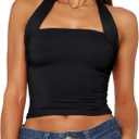 Women Sexy Halter Neck Backless Tank Top Open Back Sleeveless Slim Fit Y2k Summer Tops (Small, Black)