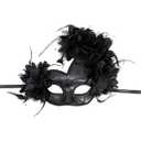 Abirfig Masquerade Mask, Feather Flower Decorated, Venetian Style Costume Party Mask Props (Heart Black)
