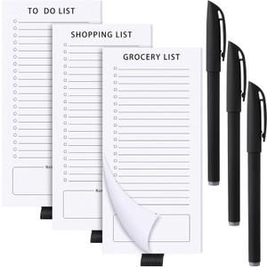 3 Pcs 150 Sheets Grocery List Magnetic Notepads for Fridge and 3 Pens Set 3. 5 x 7. 5 Inch 3 Design to Do List Magnet Pad for Refrigerator Shopping Fun Memo Notepad with Pen Holder for Grocery Task
