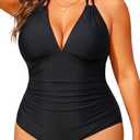 Aqua Eve Plus Size Swimsuits One Piece Bathing Suit for Women Tummy Control Sexy Halter Swimwear (Black), 22W