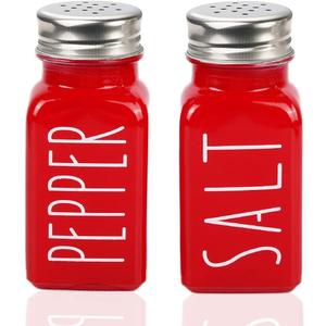Red Salt & Pepper Shakers Set - Glass, Cute, Modern Farmhouse, Wedding Decor - 2 Red Salt Shakers