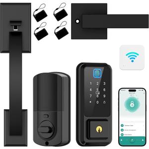 WiFi Smart Locks for Front Door with Handle Set, App Control, Keyless Entry Door Lock Fingerprint Deadbolt, Electronic Digital Touchscreen keypad, Auto Lock, Easy Install (Black)