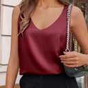 Cicy Bell Womens V Neck Satin Tank Tops Dressy Casual Silk Camisole Blouses Summer Corporate Outfits (Red, S)